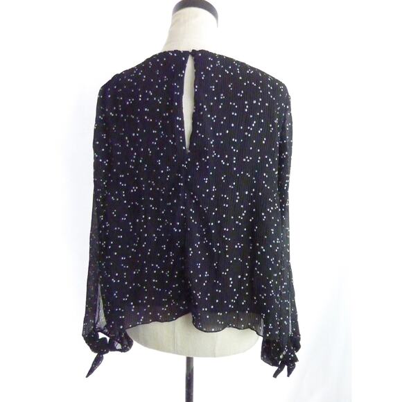 Zara Black and White Dot Chiffon Long Sleeve Blouse XL - Picture 3 of 6